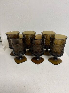 VTG Set of 6 Noritake Spotlight Walnut Brown 6.5” Iced Tea Goblets MCM Glass